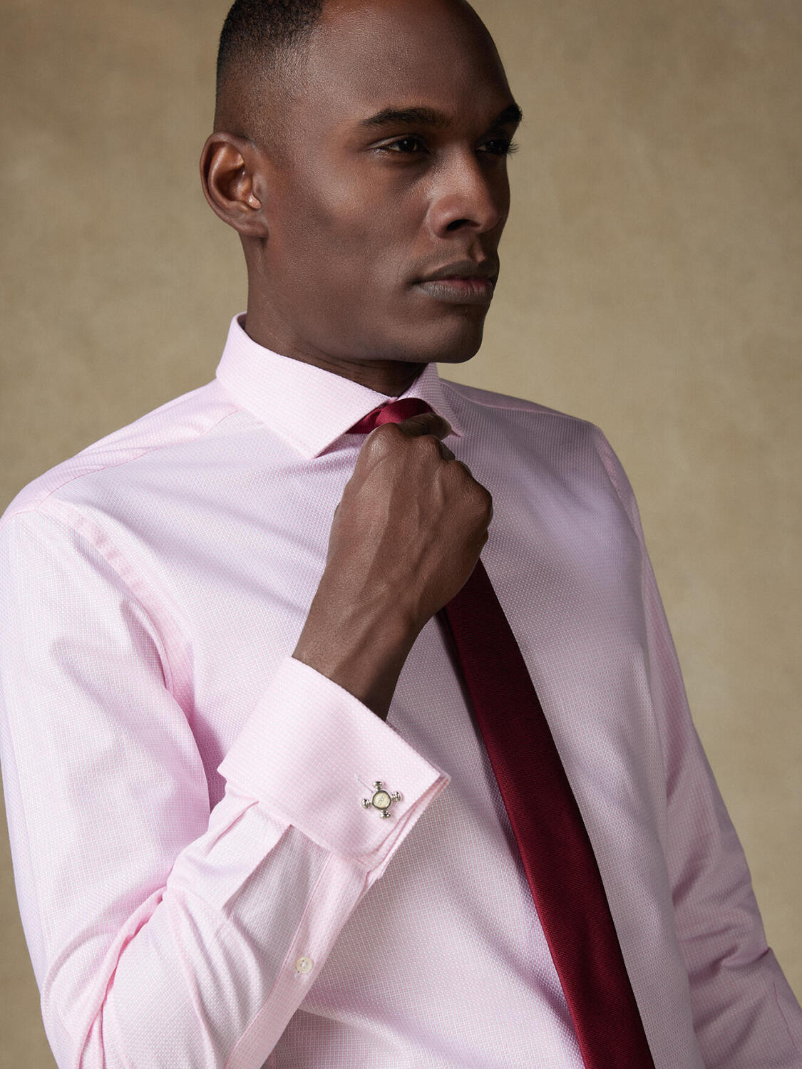 Camicia slim Miles in natté rosa - Polsini doppi