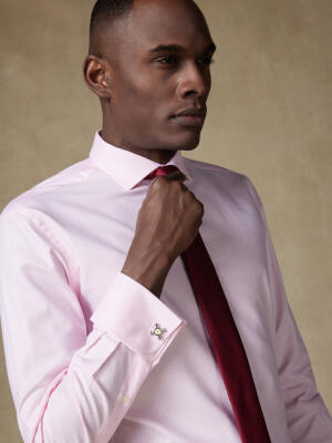 Miles slim fit shirt in pink basketweave   - Double cuffs
