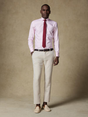 Miles slim fit shirt in pink basketweave   - Double cuffs