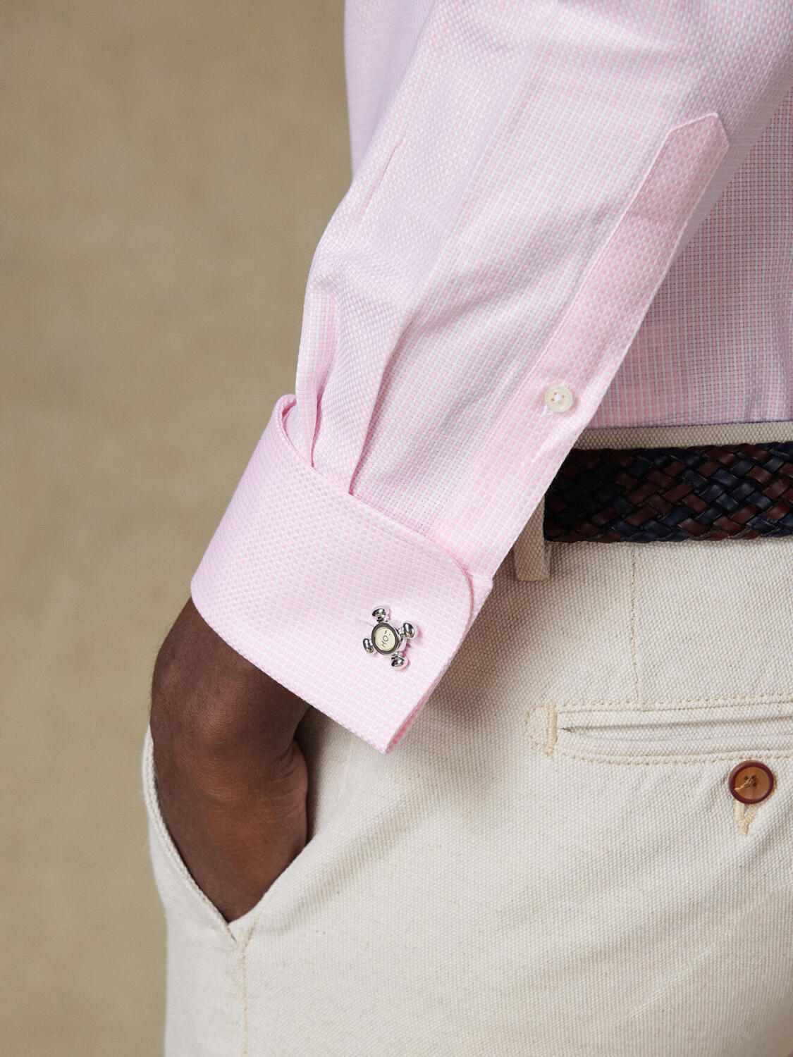 Camicia slim Miles in natté rosa - Polsini doppi