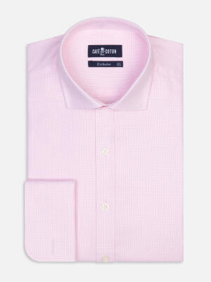 Miles slim fit shirt in pink basketweave   - Double cuffs