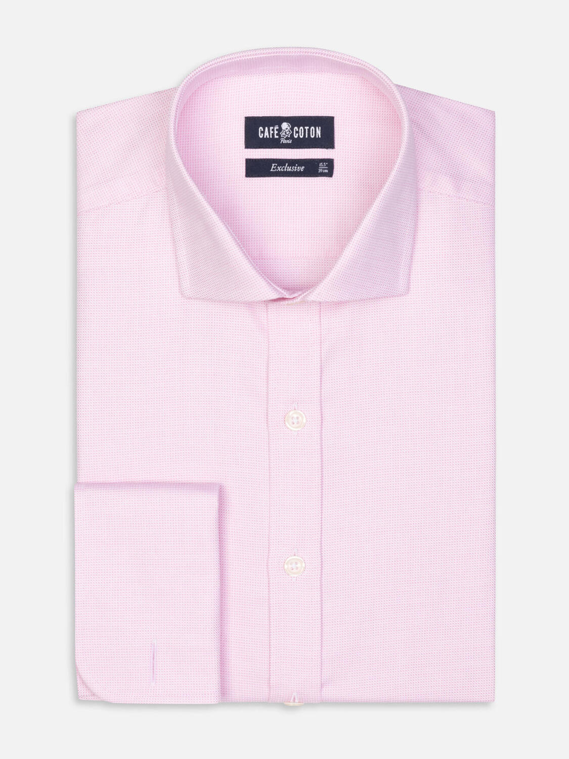 Chemise cintrée en natté rose - Poignets Mousquetaires