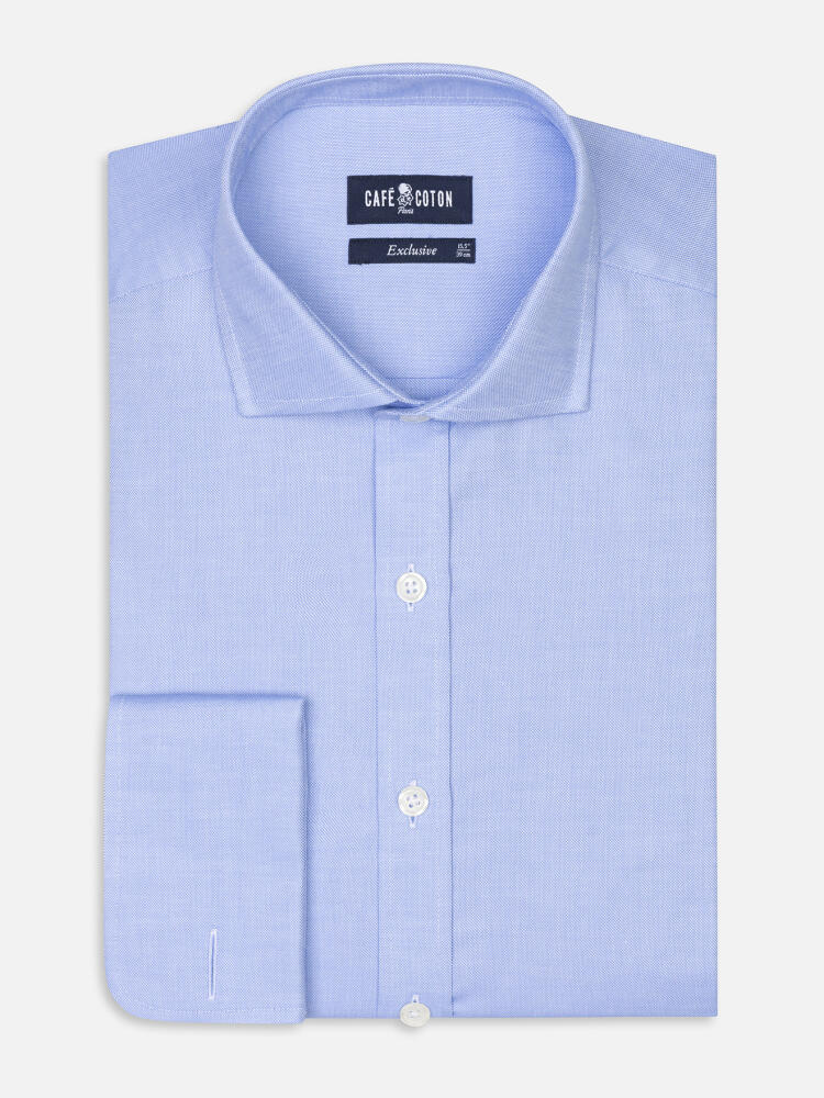 Hemels oxford Slim fit overhemd - Dubbele manchetten