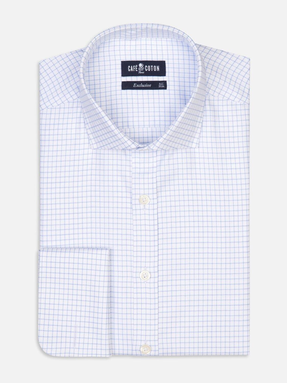 Camicia slim fit slim fit Oleg a quadri blu cielo - Doppi polsini