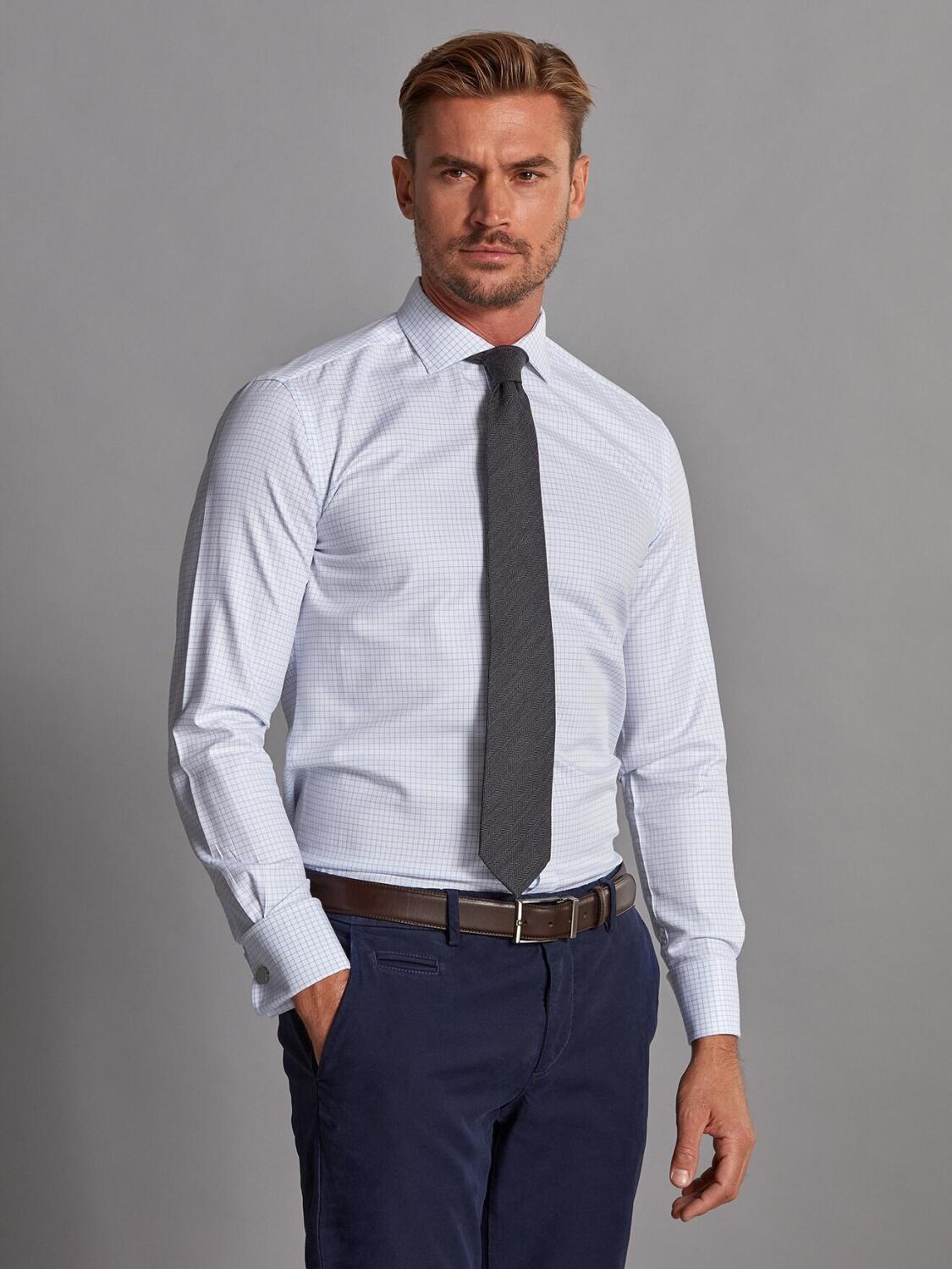 Camicia slim fit slim fit Oleg a quadri blu cielo - Doppi polsini