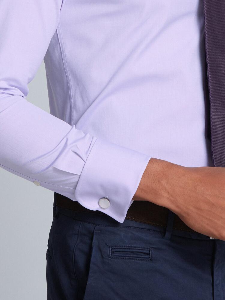 Slim-fitted overhemd in parmagestikte den - Musketier manchetten