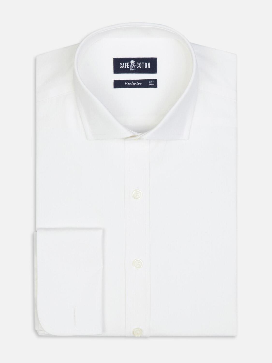 Chemise cintr&eacute;e en pin point ivoire - Poignets Mousquetaires