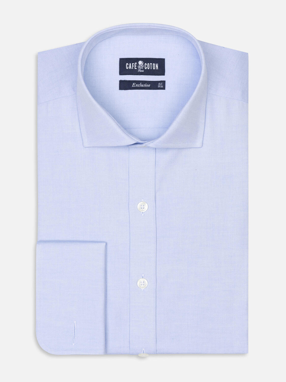 Camicia slim fit punta di spillo cielo  - Doppi polsini