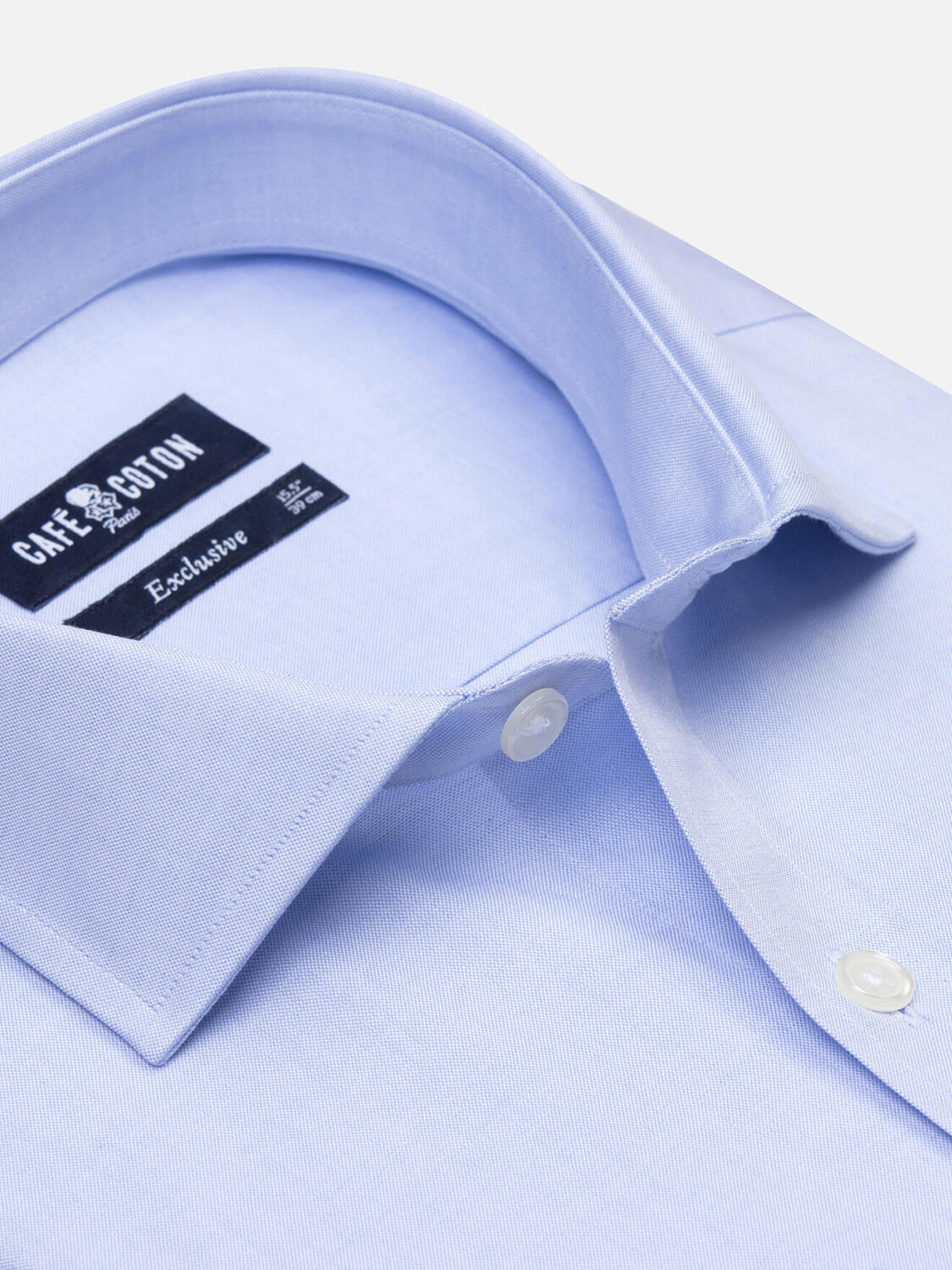 Camicia slim fit punta di spillo cielo  - Doppi polsini