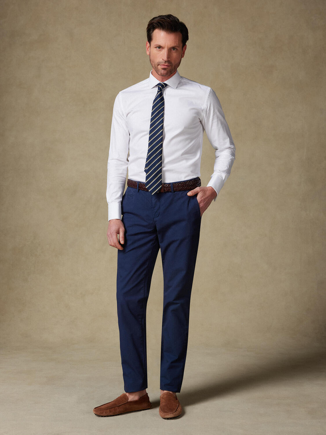 Camicia slim Reed testurizzata bianca - Polsini doppi