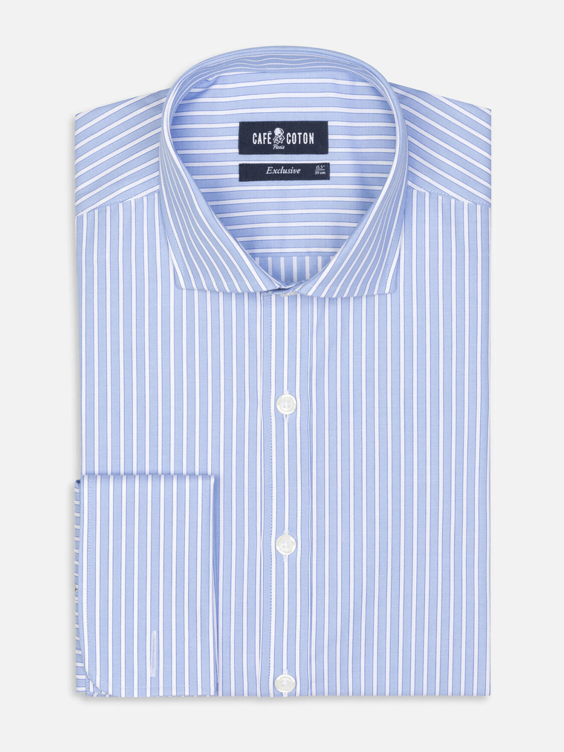 Shepherd hemels gestreept Slim fit overhemd  - Dubbele manchetten