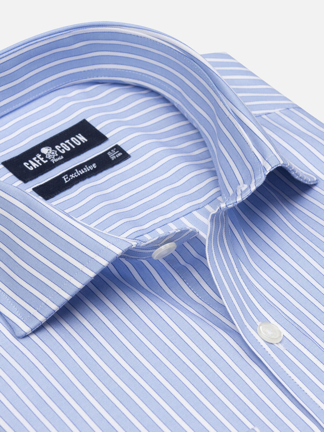 Shepherd hemels gestreept Slim fit overhemd  - Dubbele manchetten