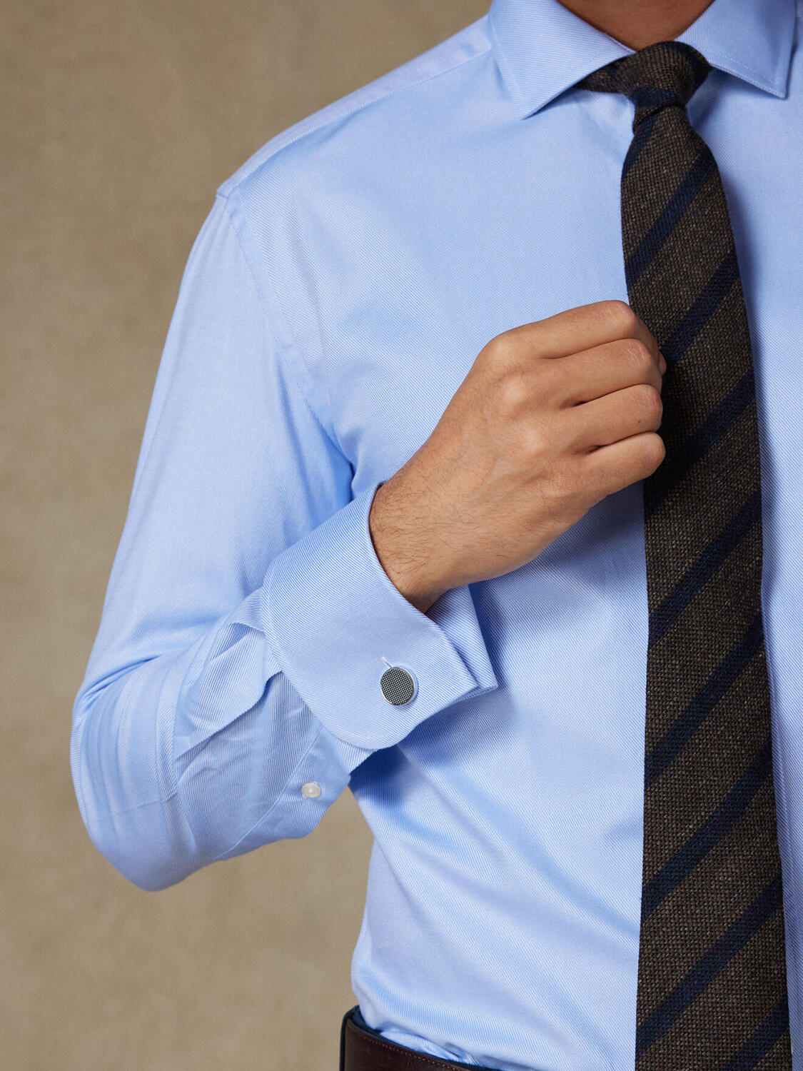 Camicia slim in twill cielo- Polsini doppi