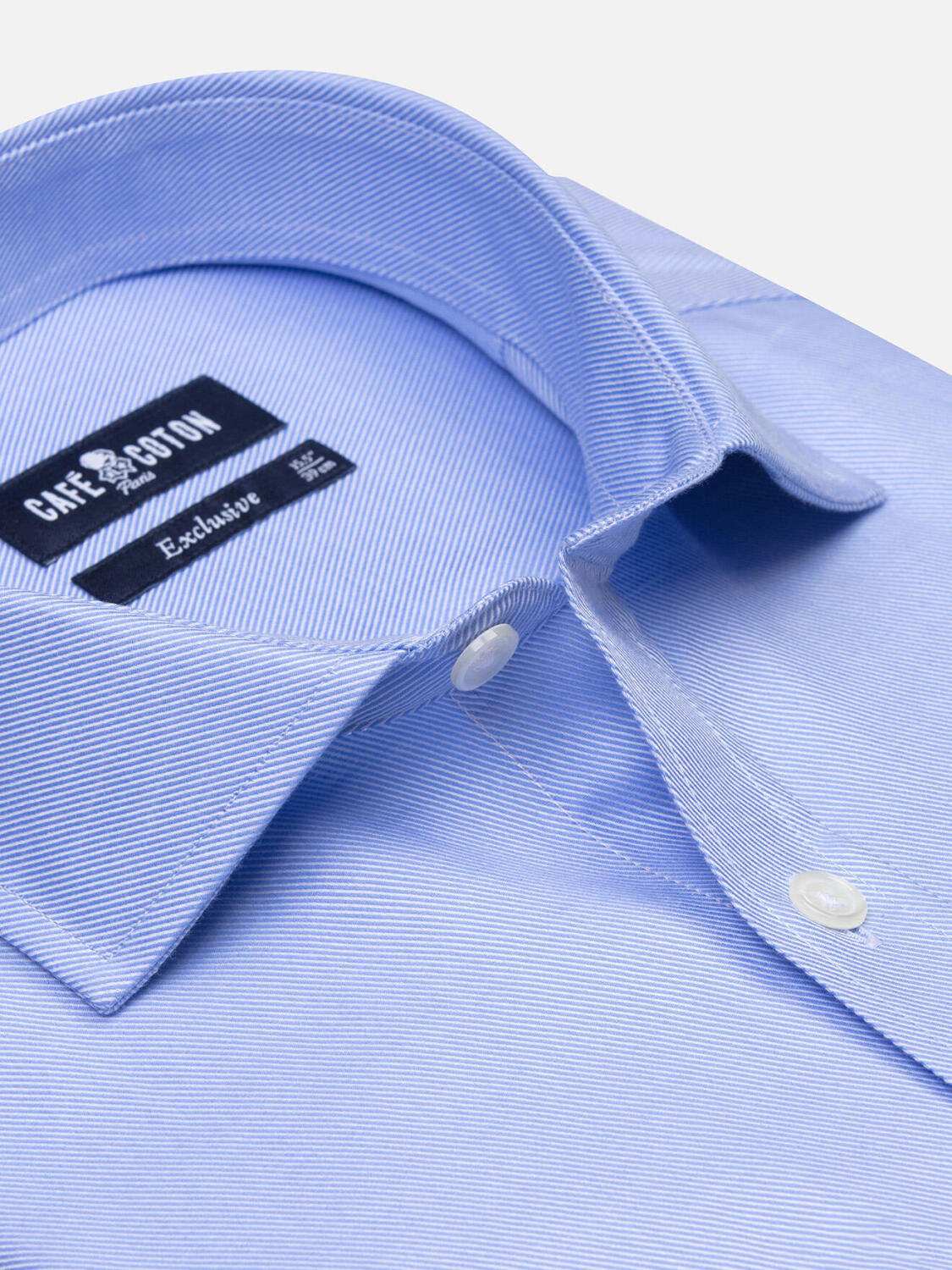 Camicia slim in twill cielo- Polsini doppi