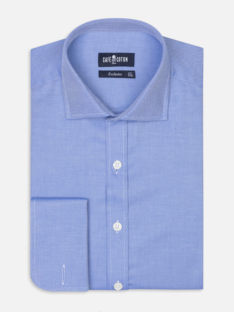 Camicia slim fit in twill blu - Doppi polsini