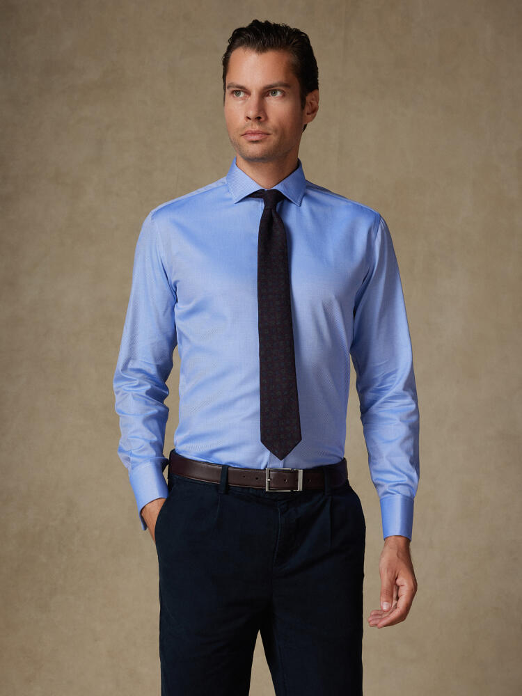 Camicia slim fit in twill blu - Doppi polsini