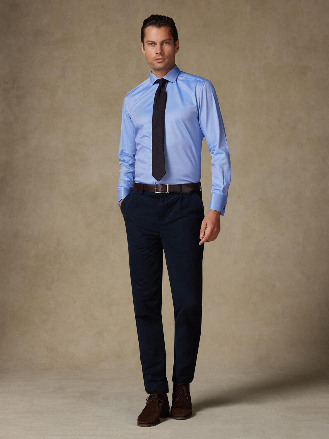 Blaues Twill-Hemd - Slim fit - Doppelmanschetten