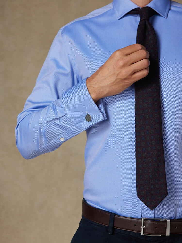 Camicia slim fit in twill blu - Doppi polsini