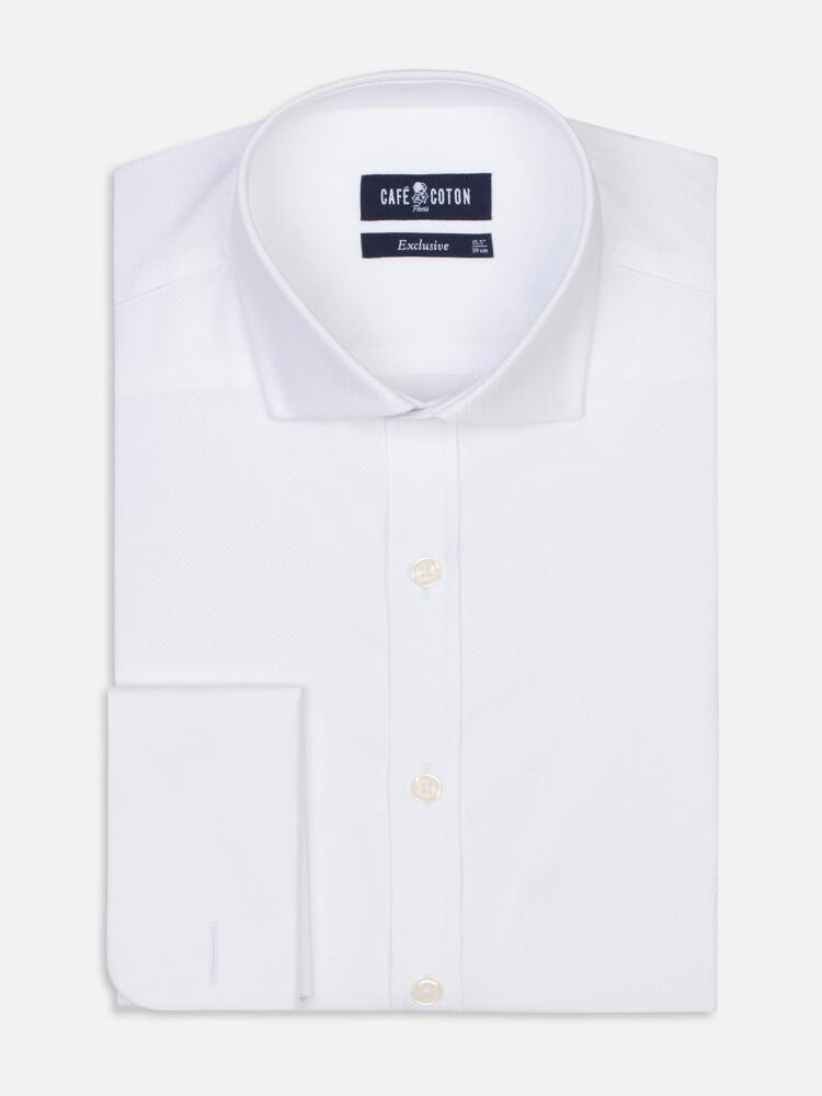 White piqué slim fit shirt - Musketeer cuffs