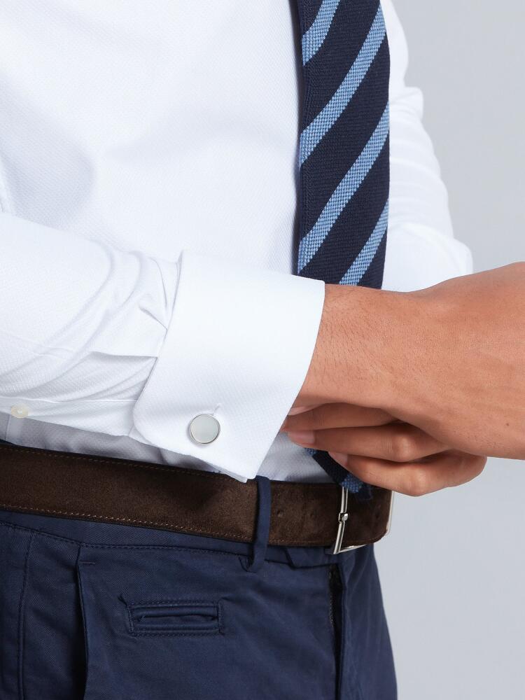 White piqué slim fit shirt - Musketeer cuffs