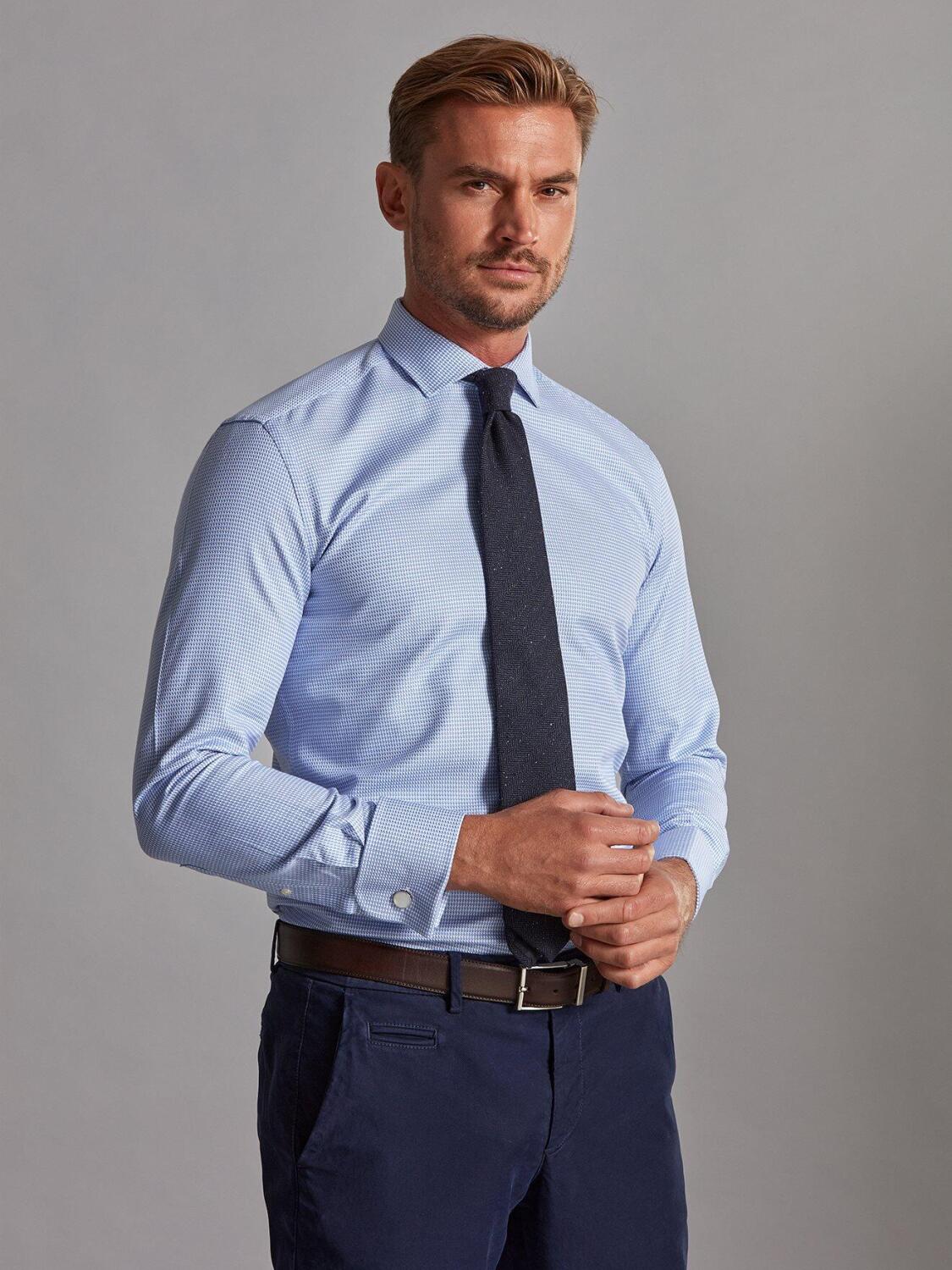 Willy sky blue twill slim fit shirt - Musketeer cuffs