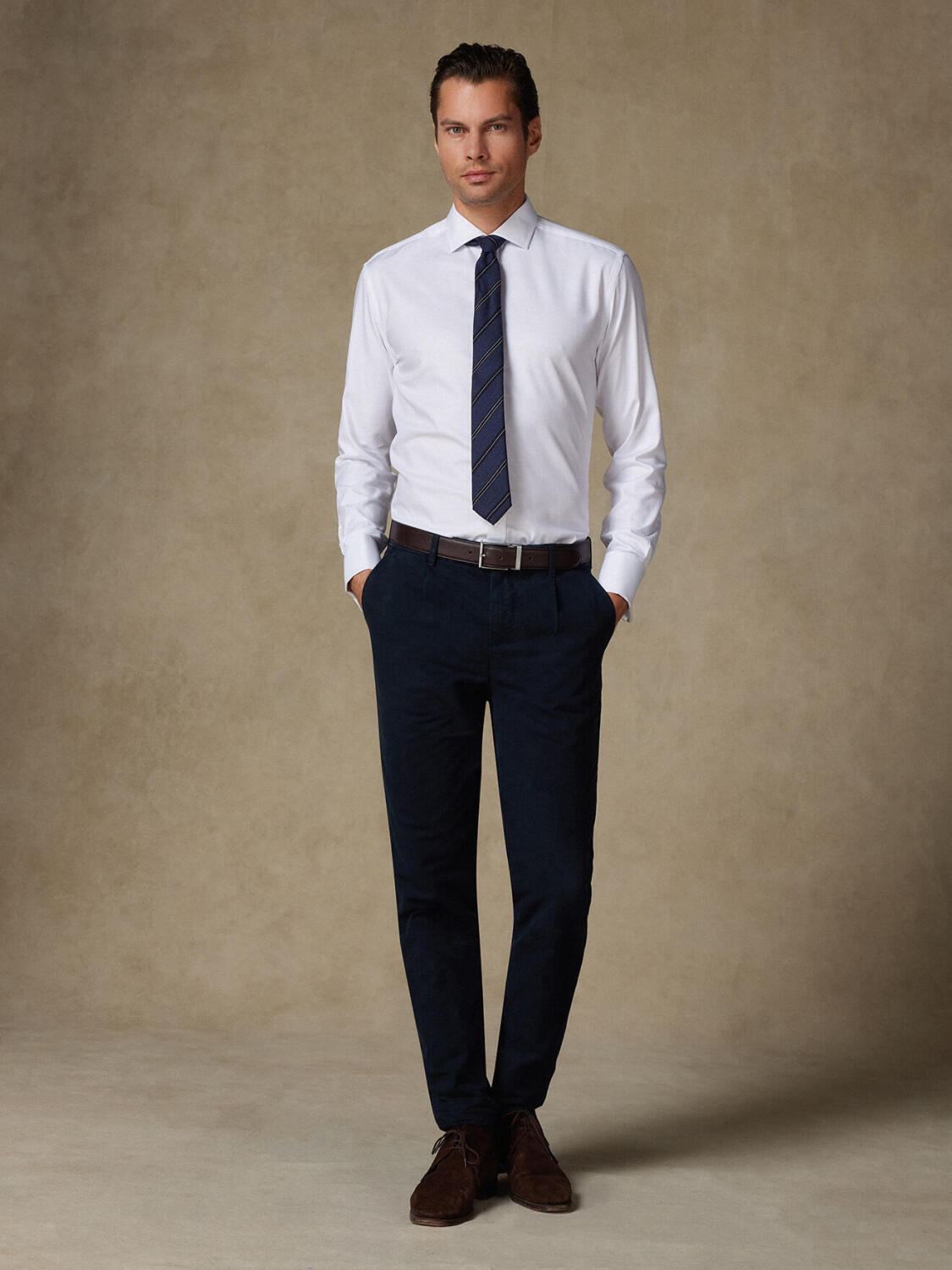 Camicia in twill bianco - Doppi polsini