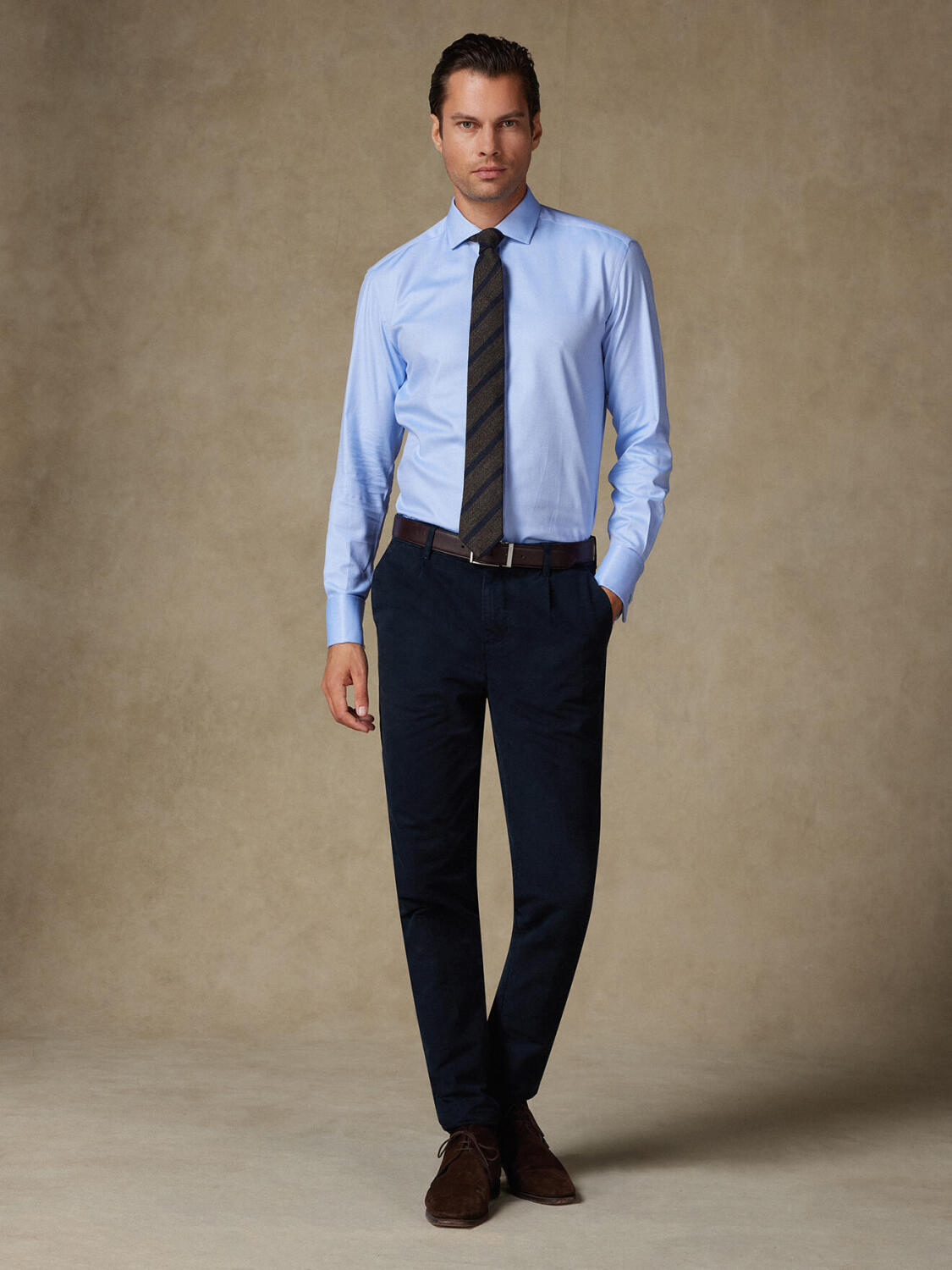 Camicia in twill ciel - Polsini doppi