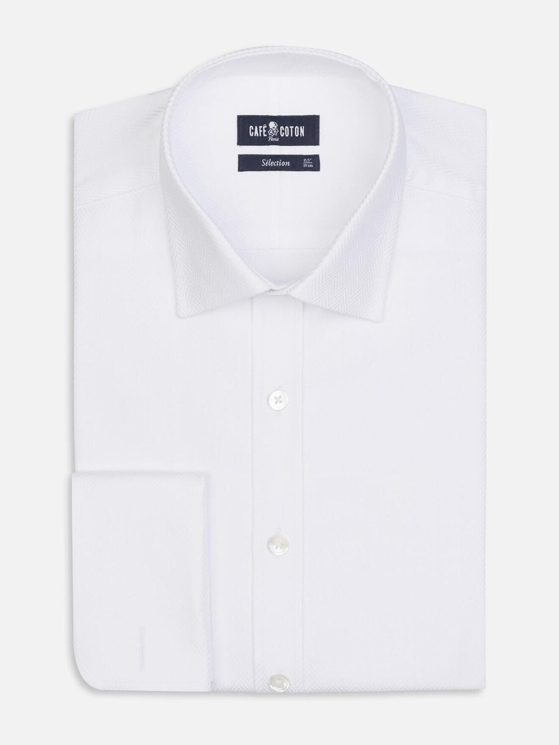 Royal visgraat wit slim overhemd - Dubbele manchetknoop