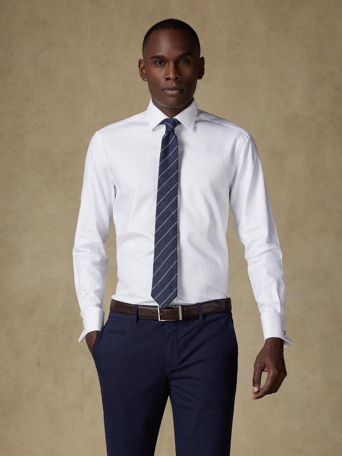 Royal visgraat wit slim overhemd - Dubbele manchetknoop