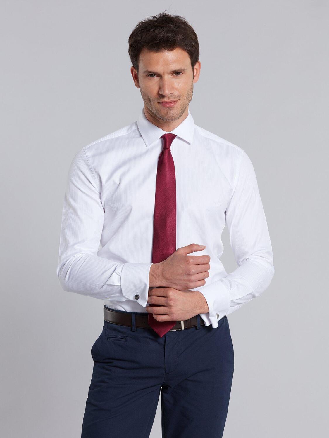 Chemise cintrée Elian en chevron royal blanc - Poignets Mousquetaires