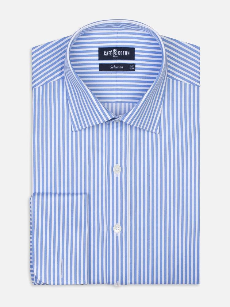 Chemise cintrée Kendall à rayures ciel - Poignets Mousquetaires