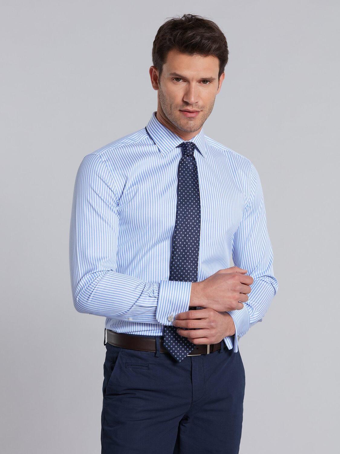 Sky Stripe Twill Slim fit shirt - Double Cuffs