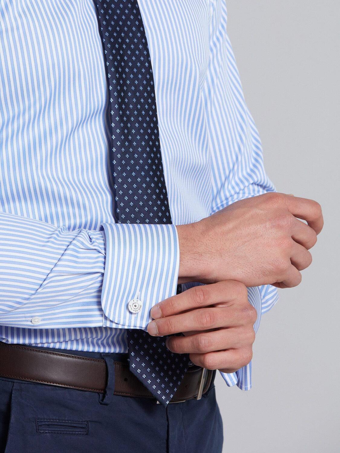 Sky Stripe Twill Slim fit shirt - Double Cuffs
