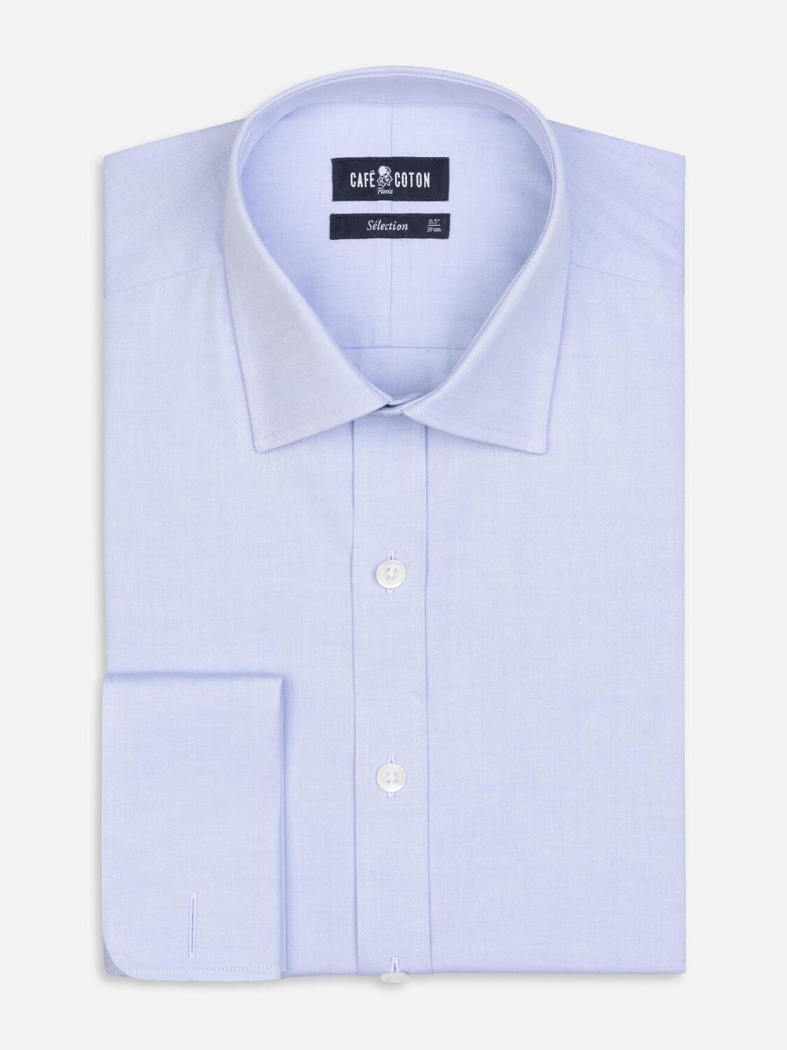 Chemise cintrée en pin point royal blanc - Poignet Mousquetaire