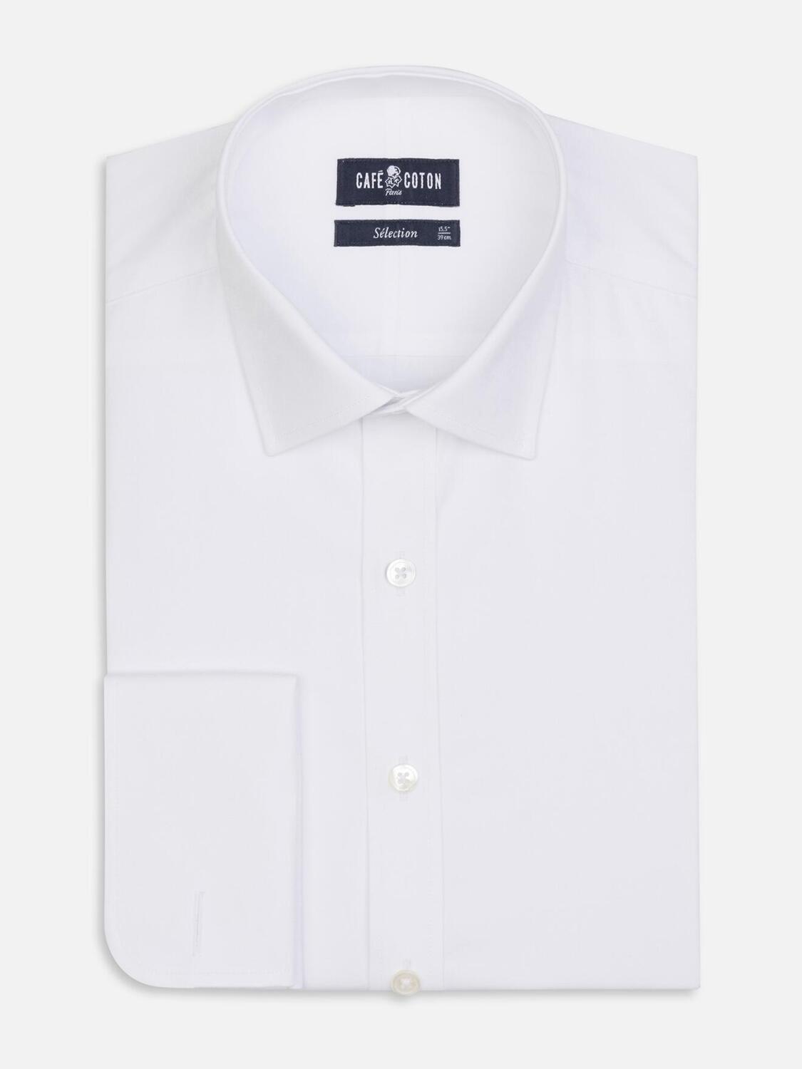 Königlich weißes Popeline-Hemd - Doppelter Manschettenknopf