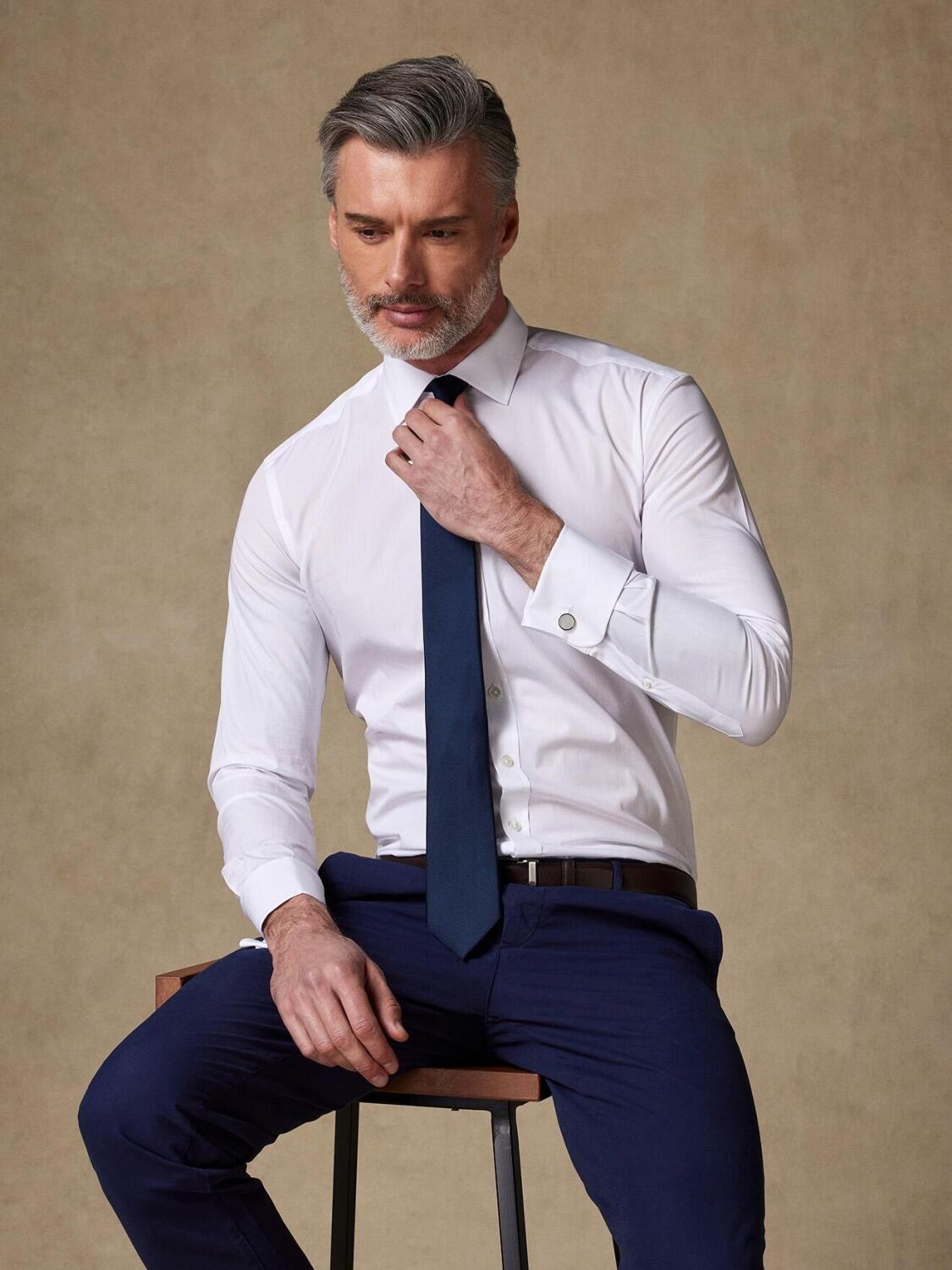 Königlich weißes Popeline-Hemd - Doppelter Manschettenknopf