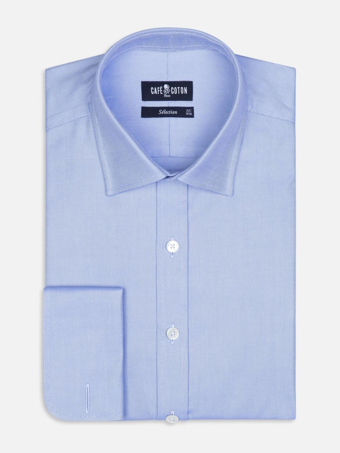 Chemise cintrée en oxford royal ciel - Poignets Mousquetaires
