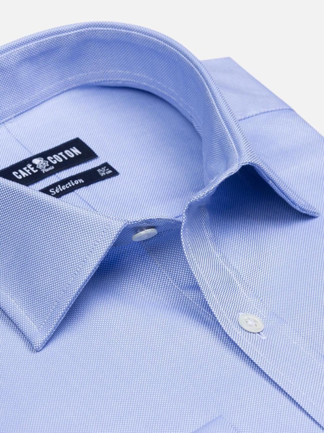 Chemise cintrée en oxford royal ciel - Poignets Mousquetaires