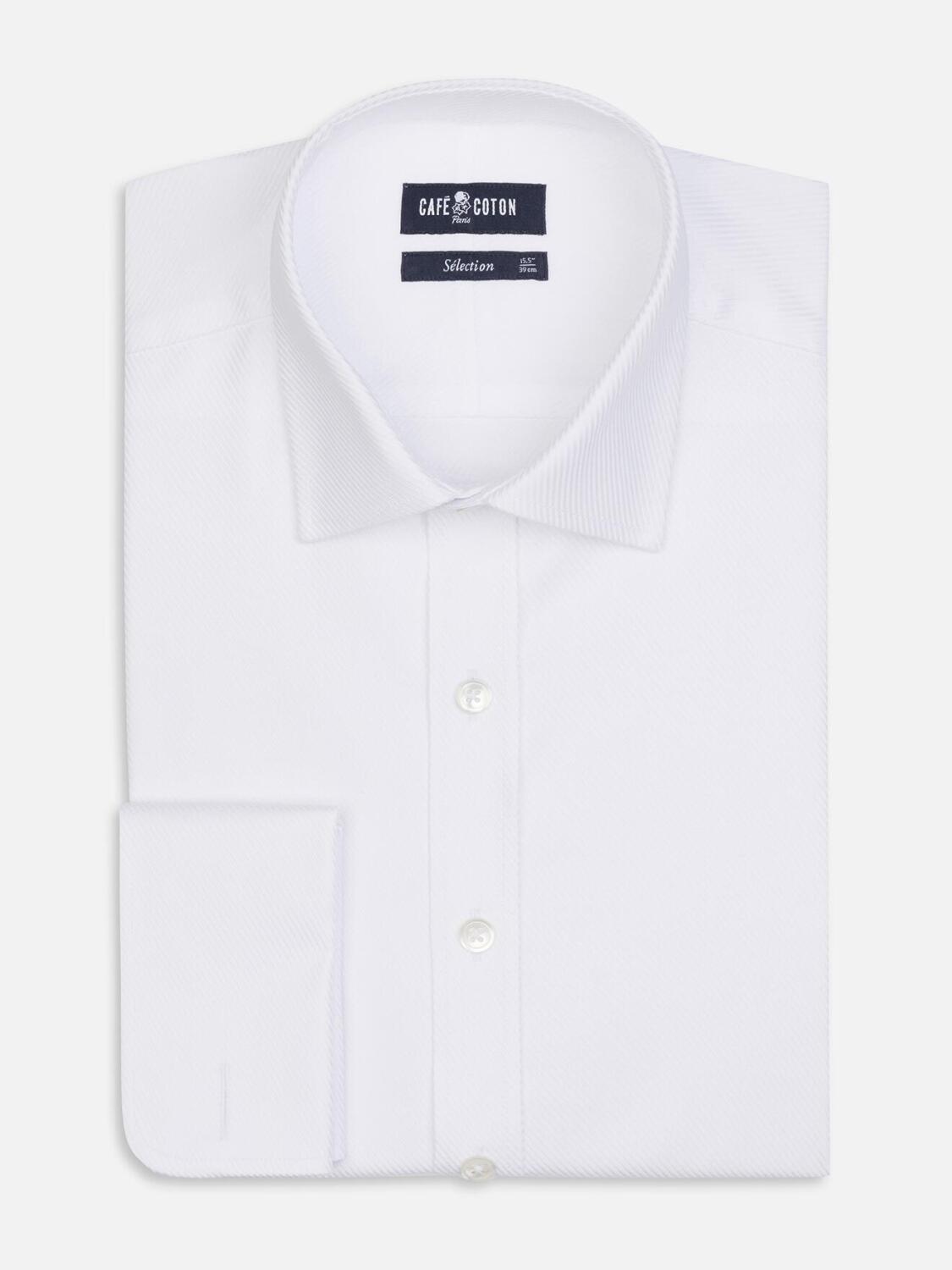 Camicia slim bianca in twill reale - Gemello doppio