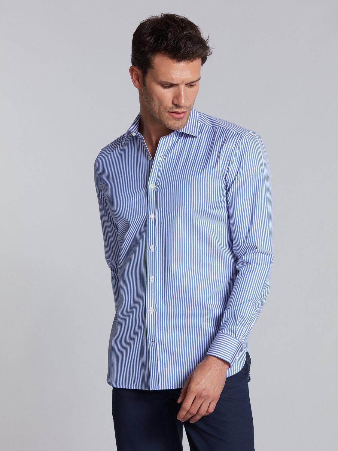 Blue thin stripes twill shirt