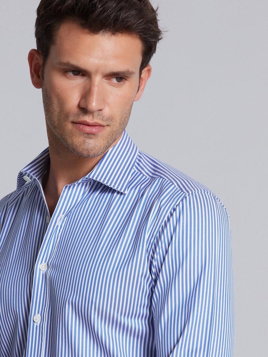 Blue thin stripes twill shirt