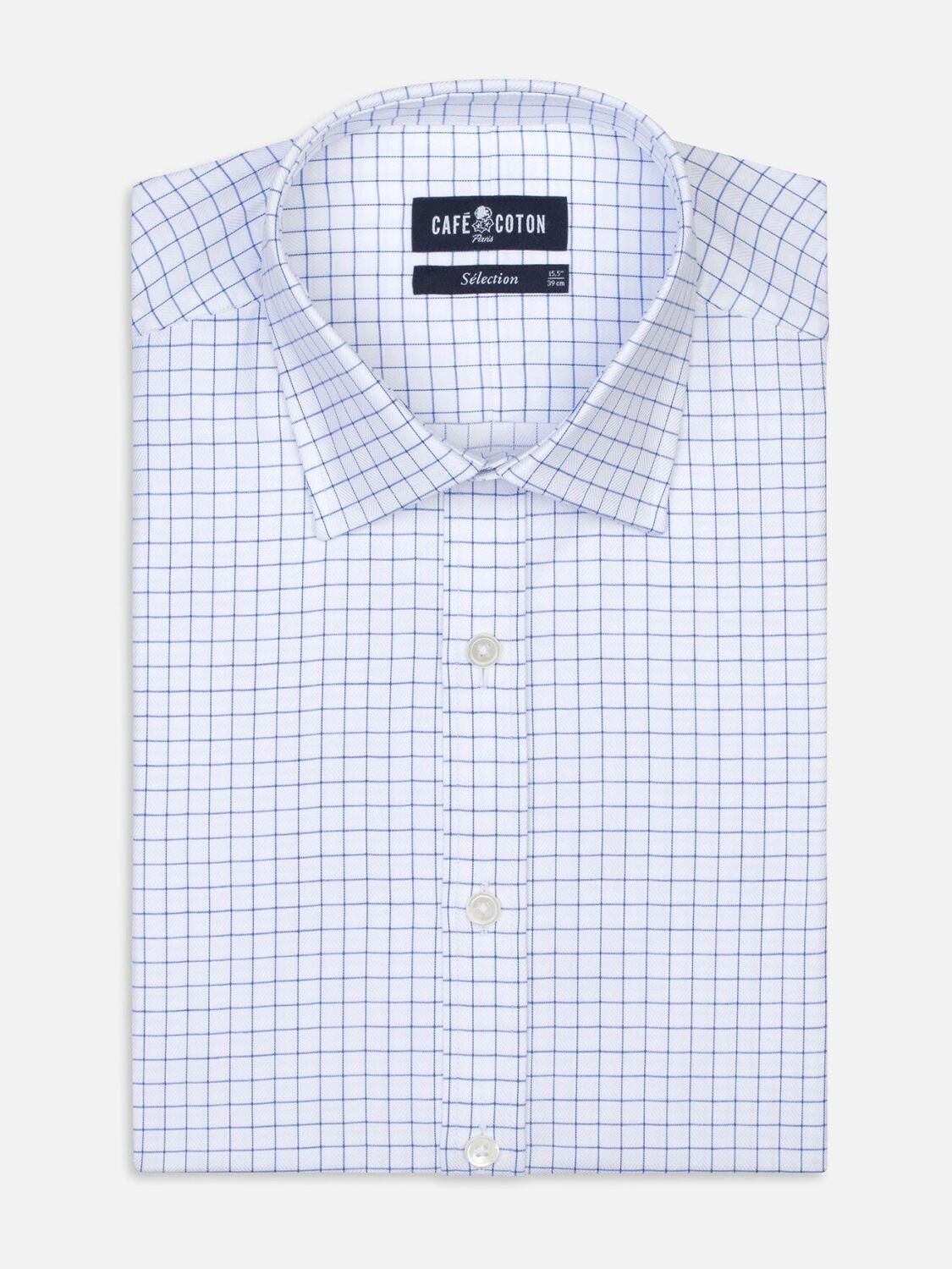 Blue checked herringbones slim fit shirt