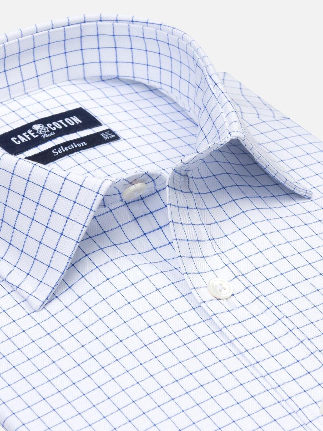 Blue checked herringbones slim fit shirt