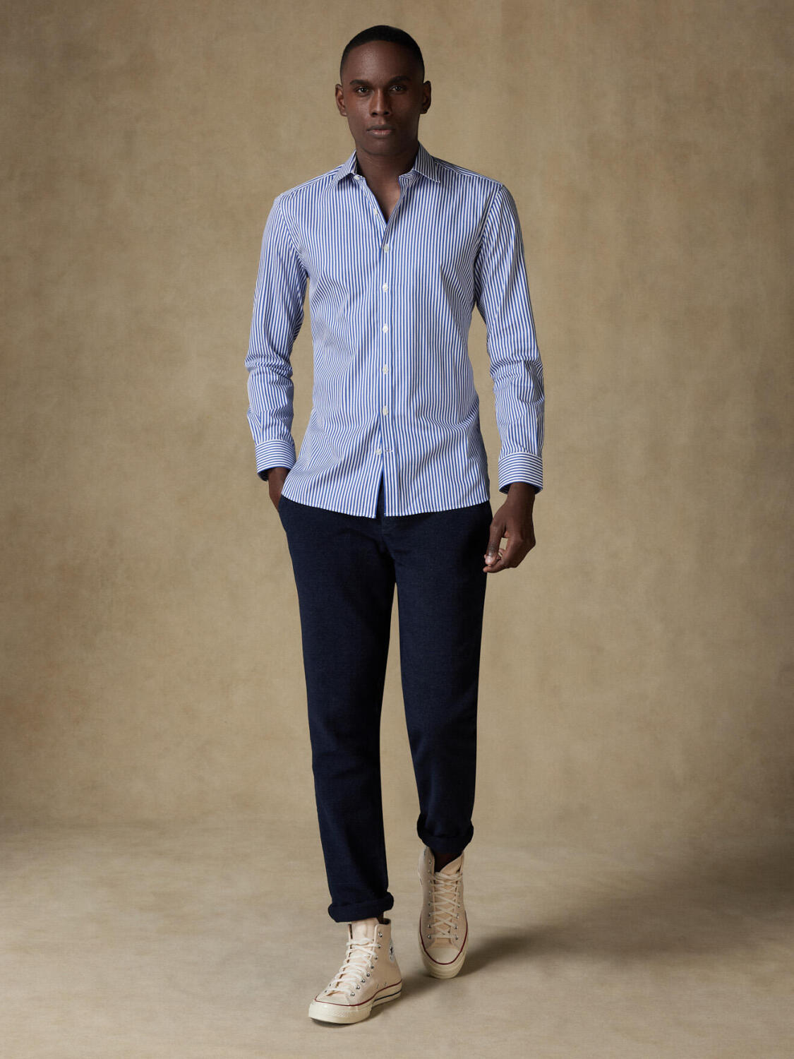 Camicia slim fit slim fit Norm a righe blu scuro