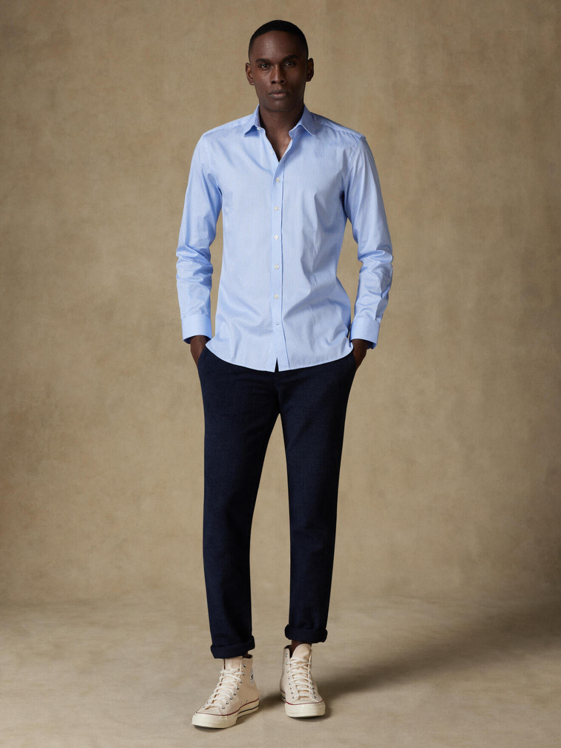 Chemise cintrée Samy à rayures ciel