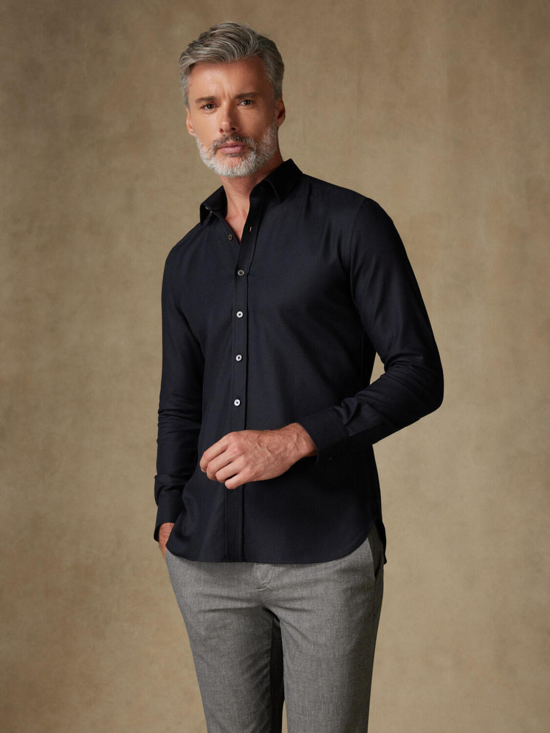 Royal black twill slim fit shirt