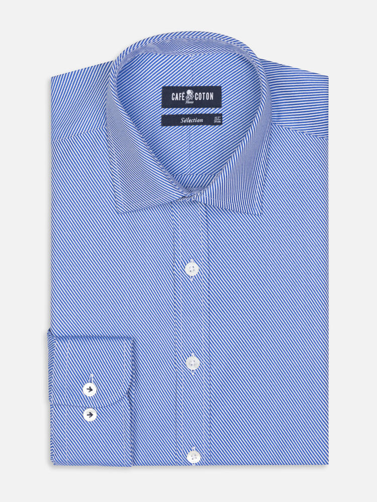 Royal blue twill slim fit shirt