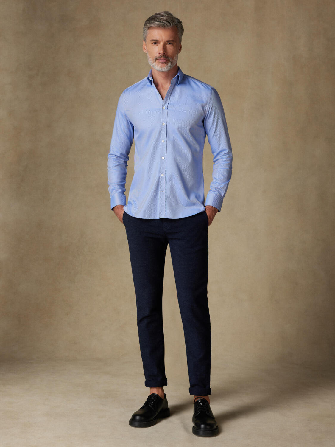Camicia slim fit in twill blu reale