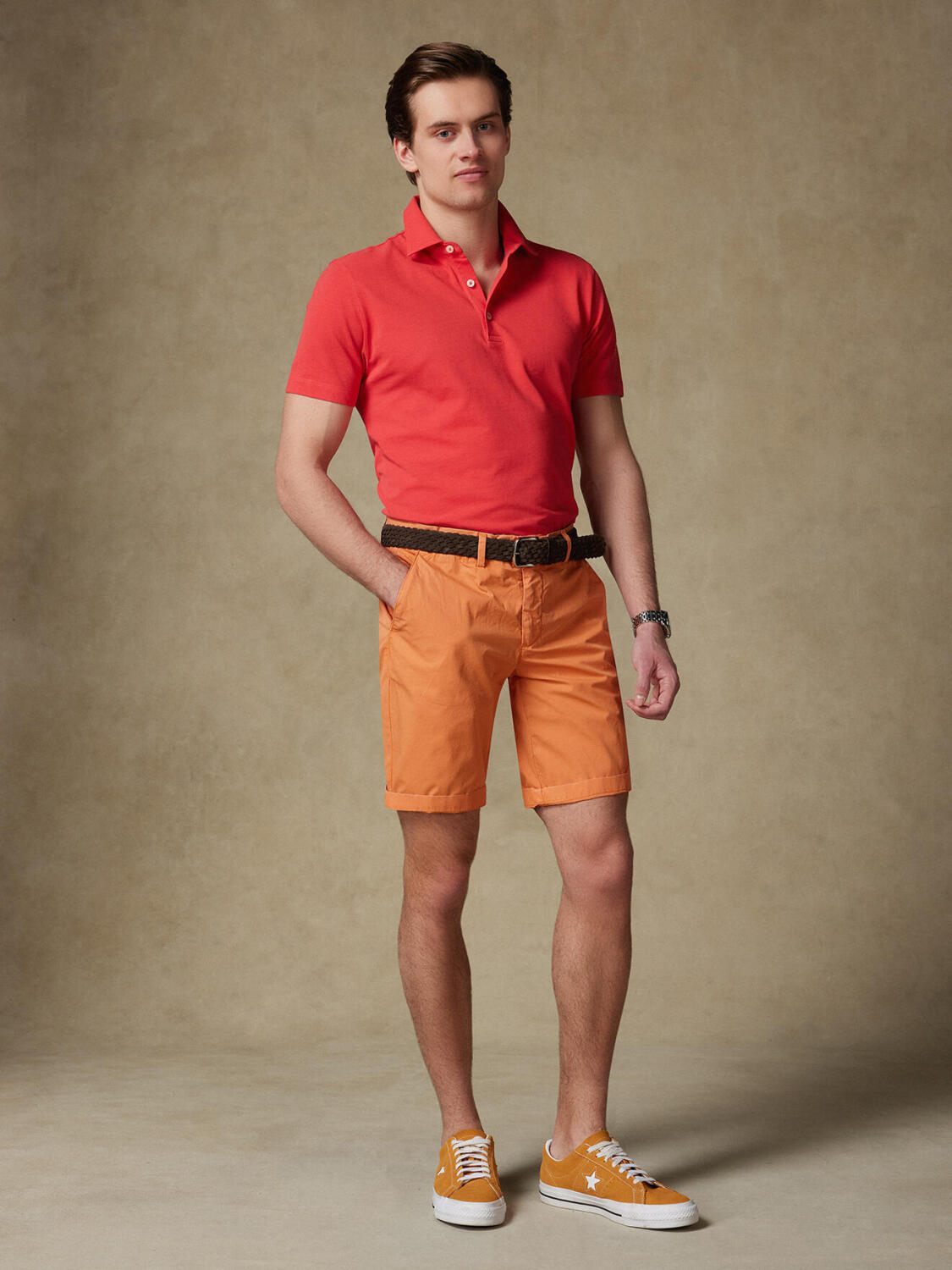 Jimmy Bermuda in apricot cotton