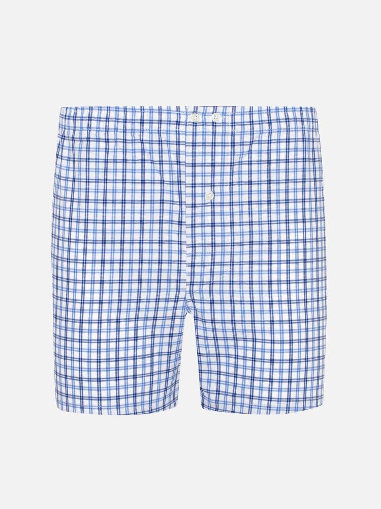 White cotton piqué checks navy and blue sky boxer short